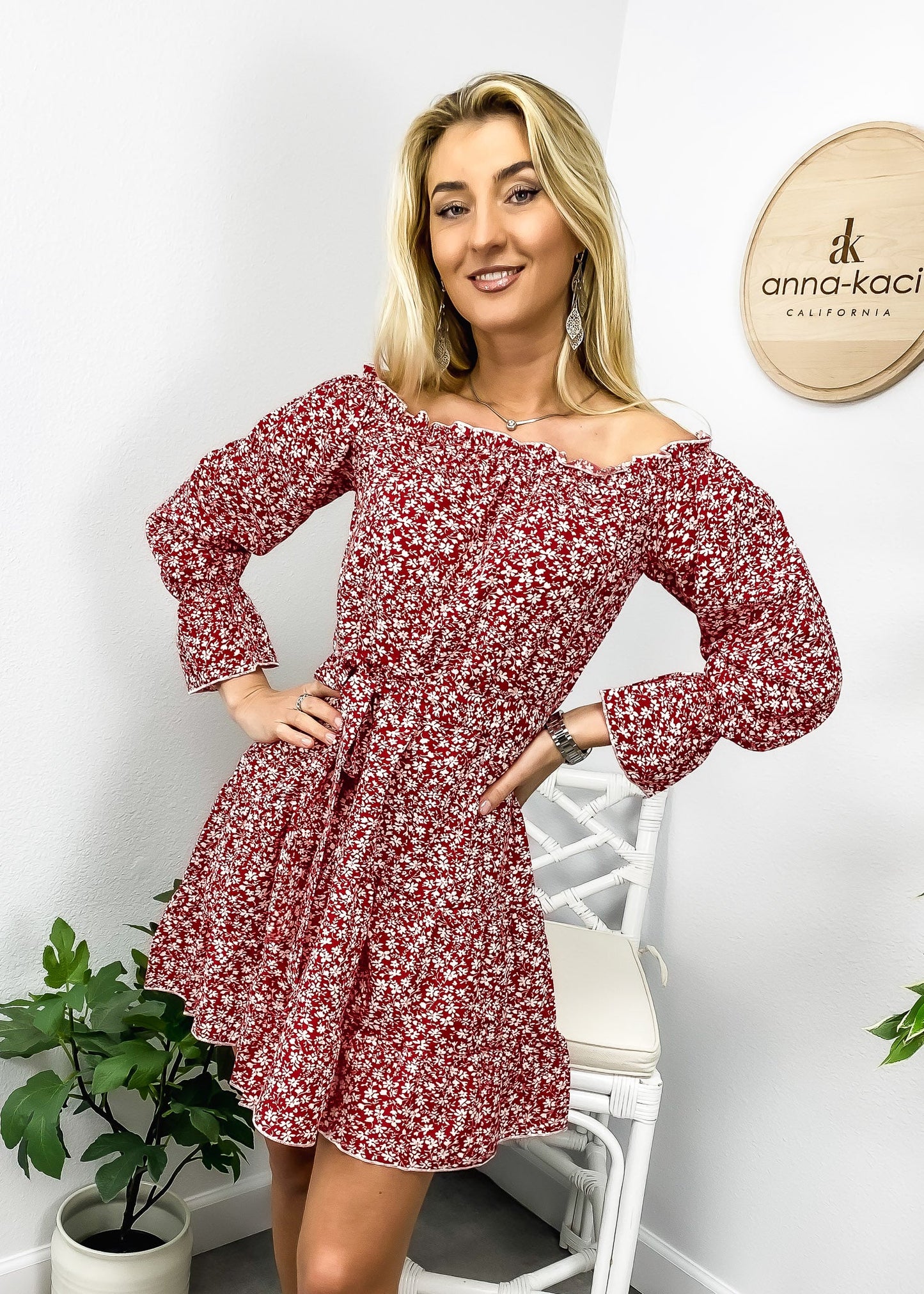 Ditsy Floral Off-Shoulder Dress