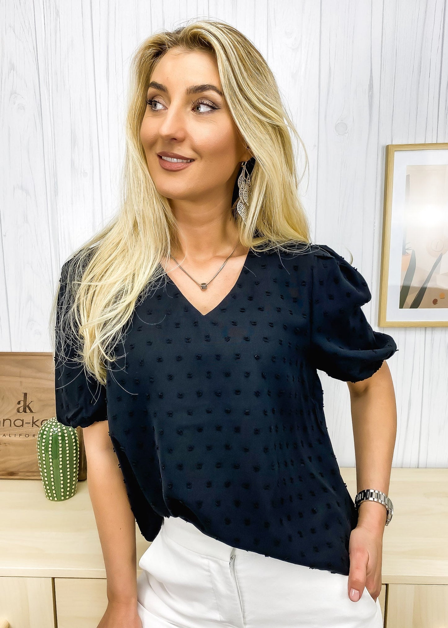 Swiss Dot Puff Sleeve Top