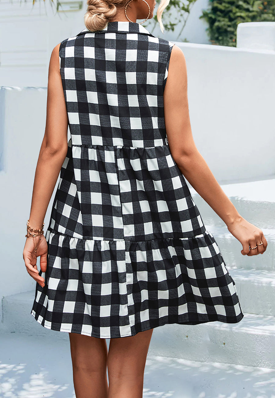 Gingham Print Tiered Dress