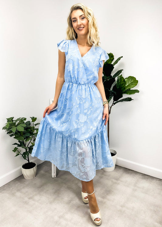 Floral Pattern Flutter Sleeve Dress