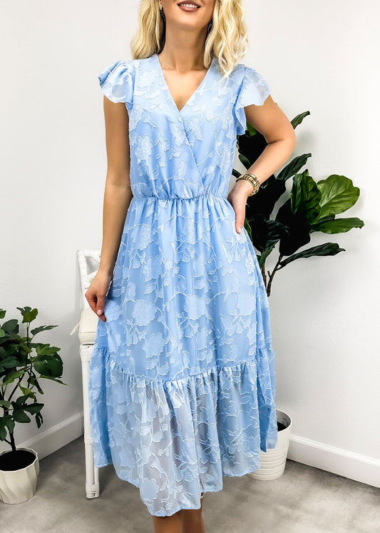 Floral Pattern Flutter Sleeve Dress