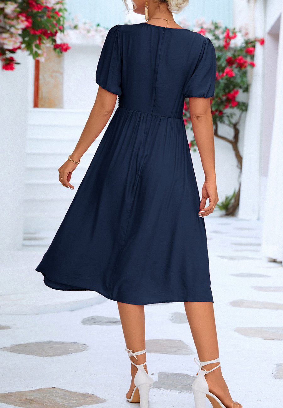 Twist Front Puff Sleeve Dress