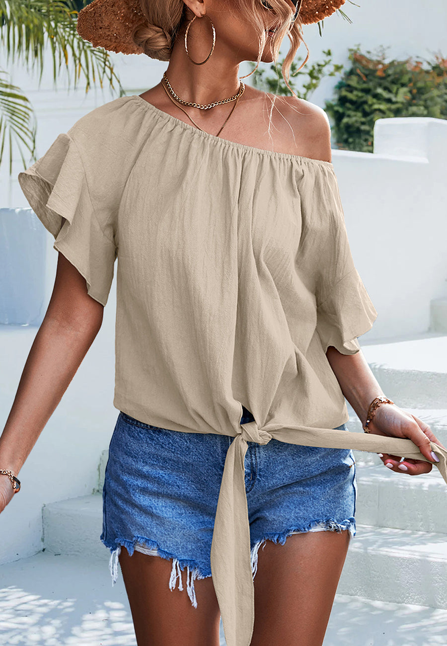 Ruffle Sleeve Tie Hem Blouse