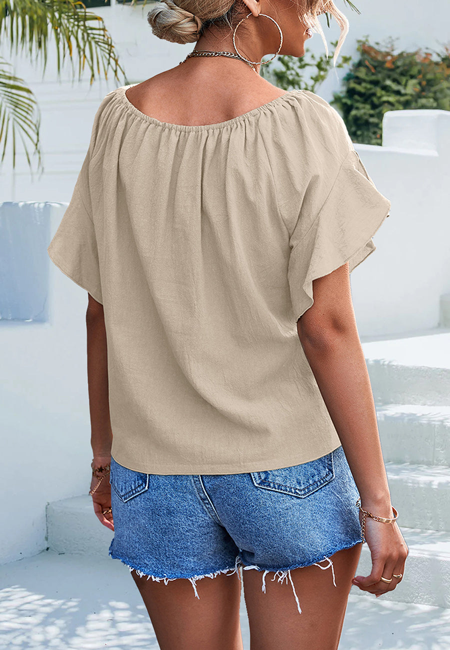 Ruffle Sleeve Tie Hem Blouse