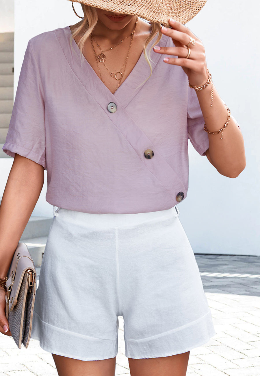 Asymmetrical Contrast Button Blouse