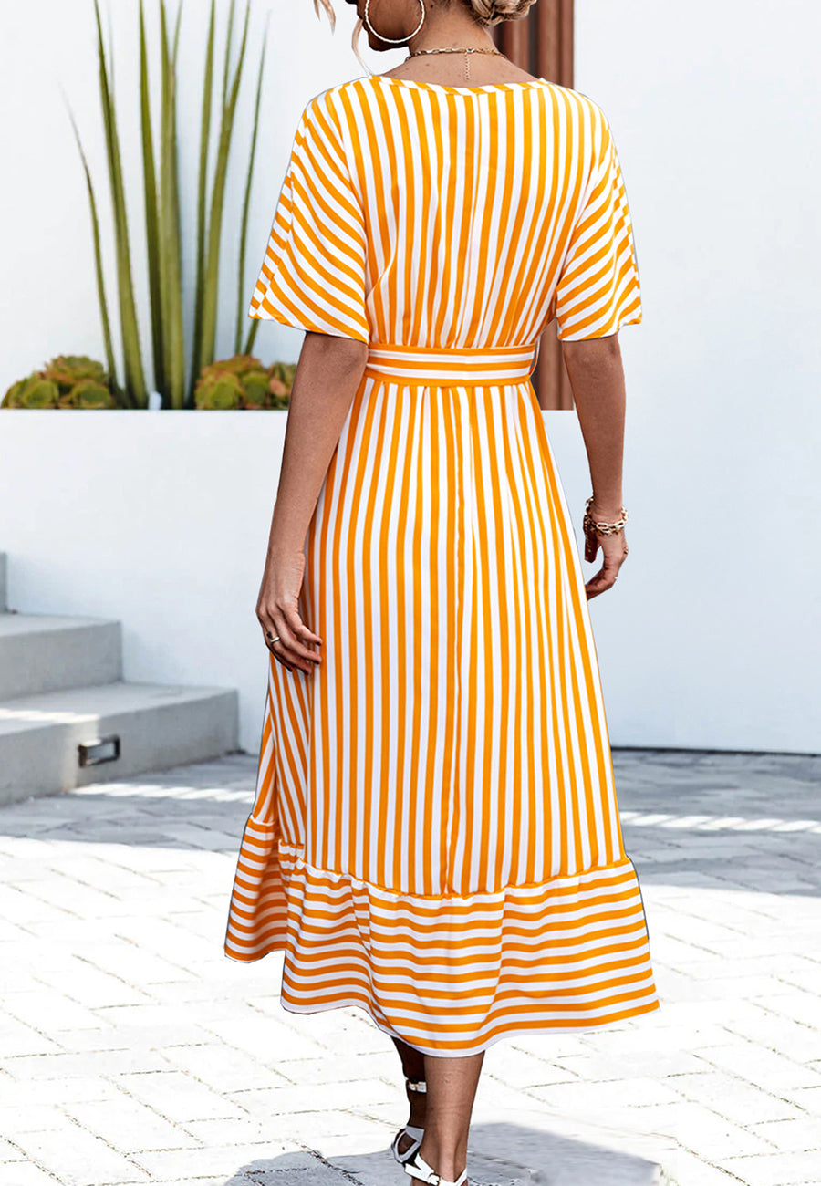 Striped Print Surplice Neck Dress
