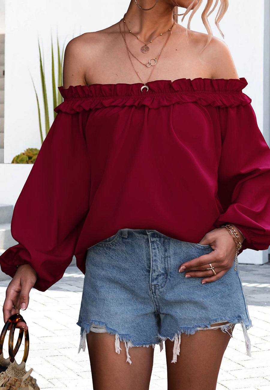 Ruffle Trim Off-Shoulder Top