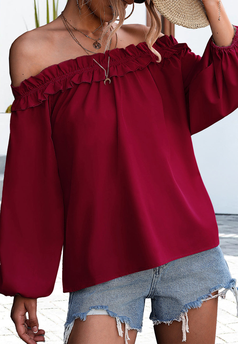 Ruffle Trim Off-Shoulder Top