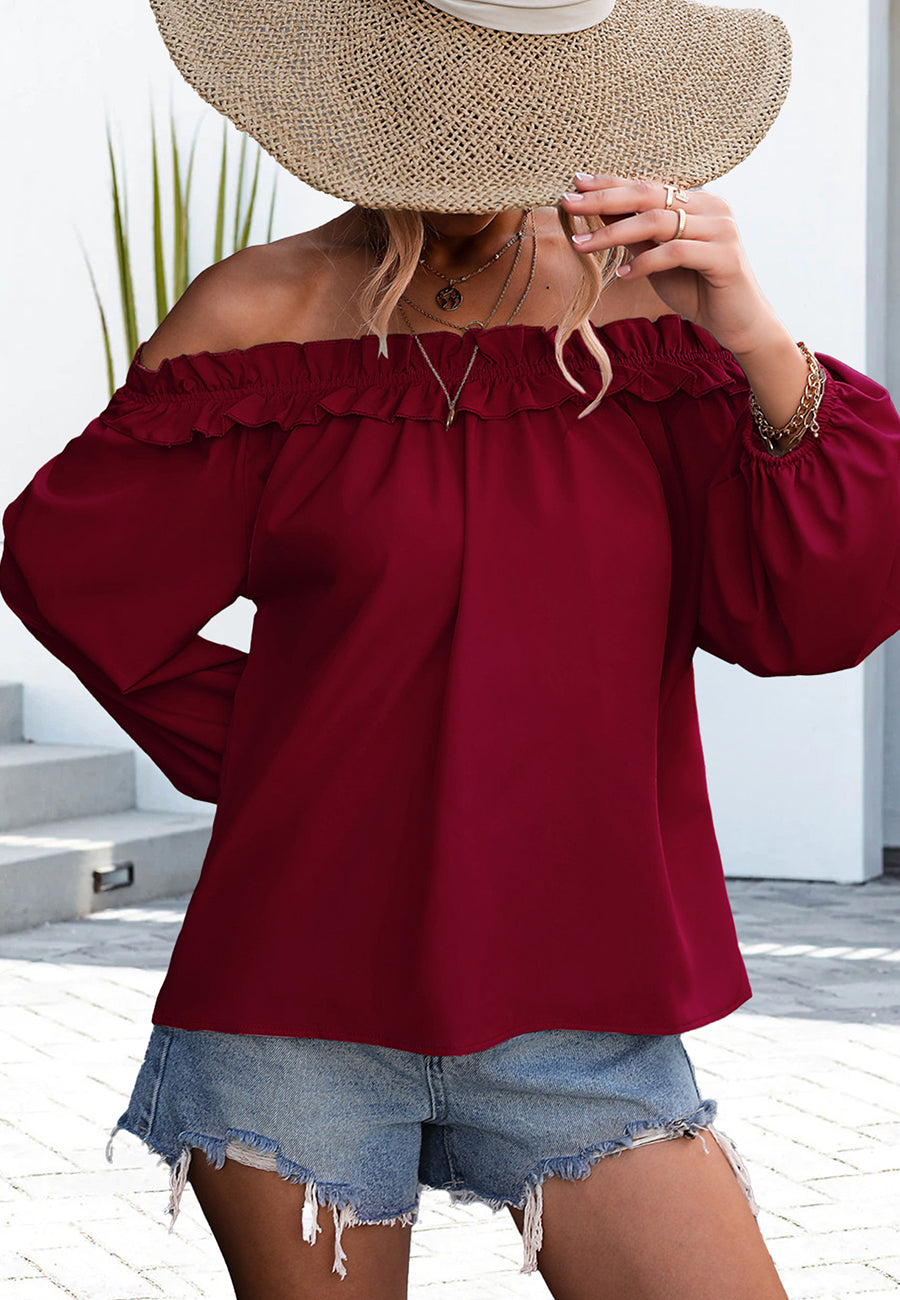Ruffle Trim Off-Shoulder Top