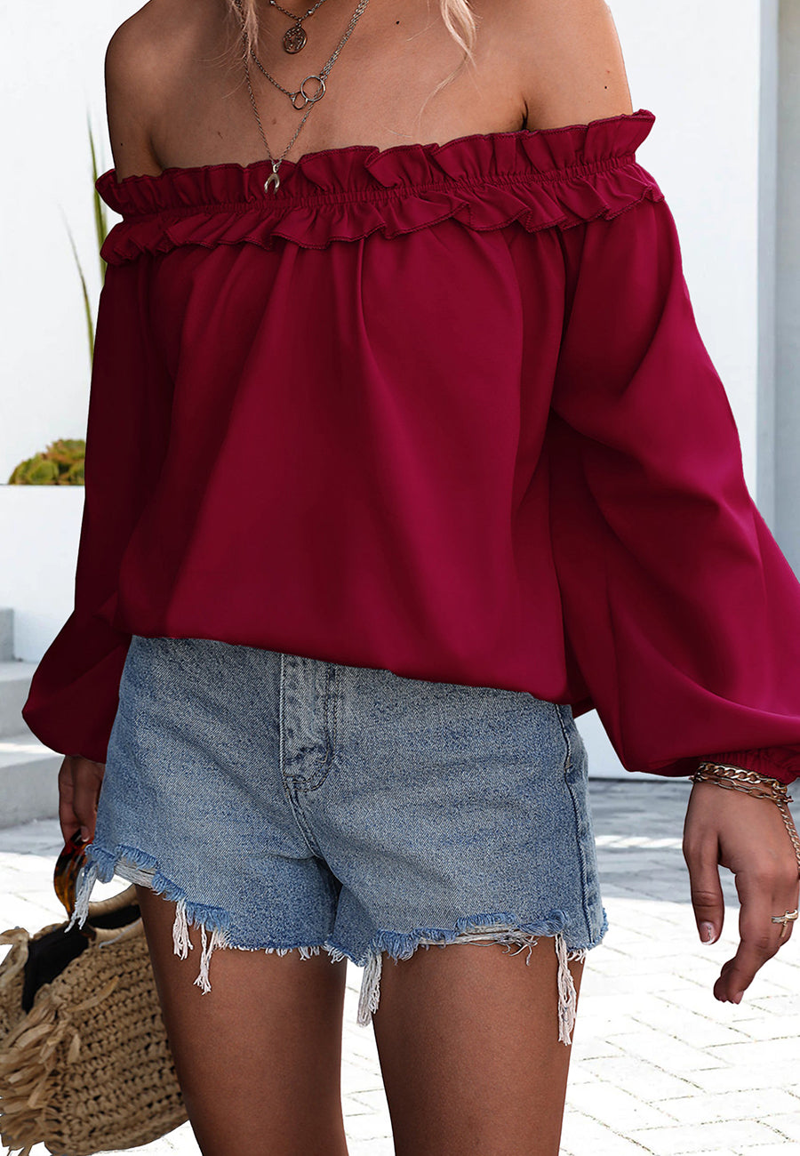 Ruffle Trim Off-Shoulder Top