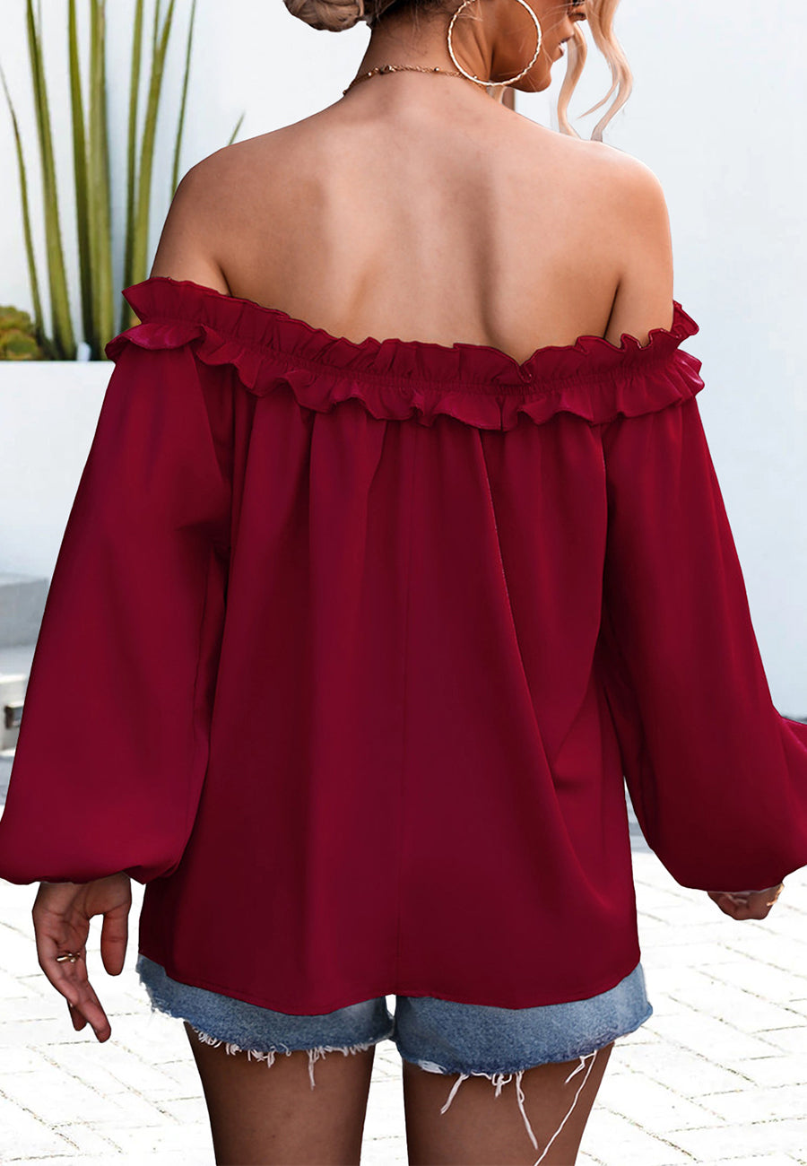Ruffle Trim Off-Shoulder Top