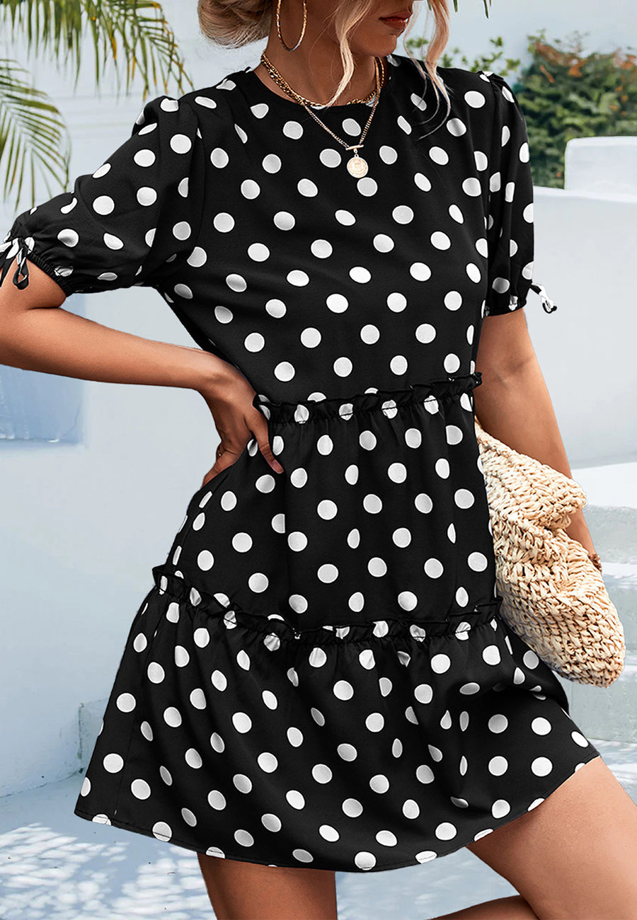 Polka Dot Puff Sleeve Tiered Dress