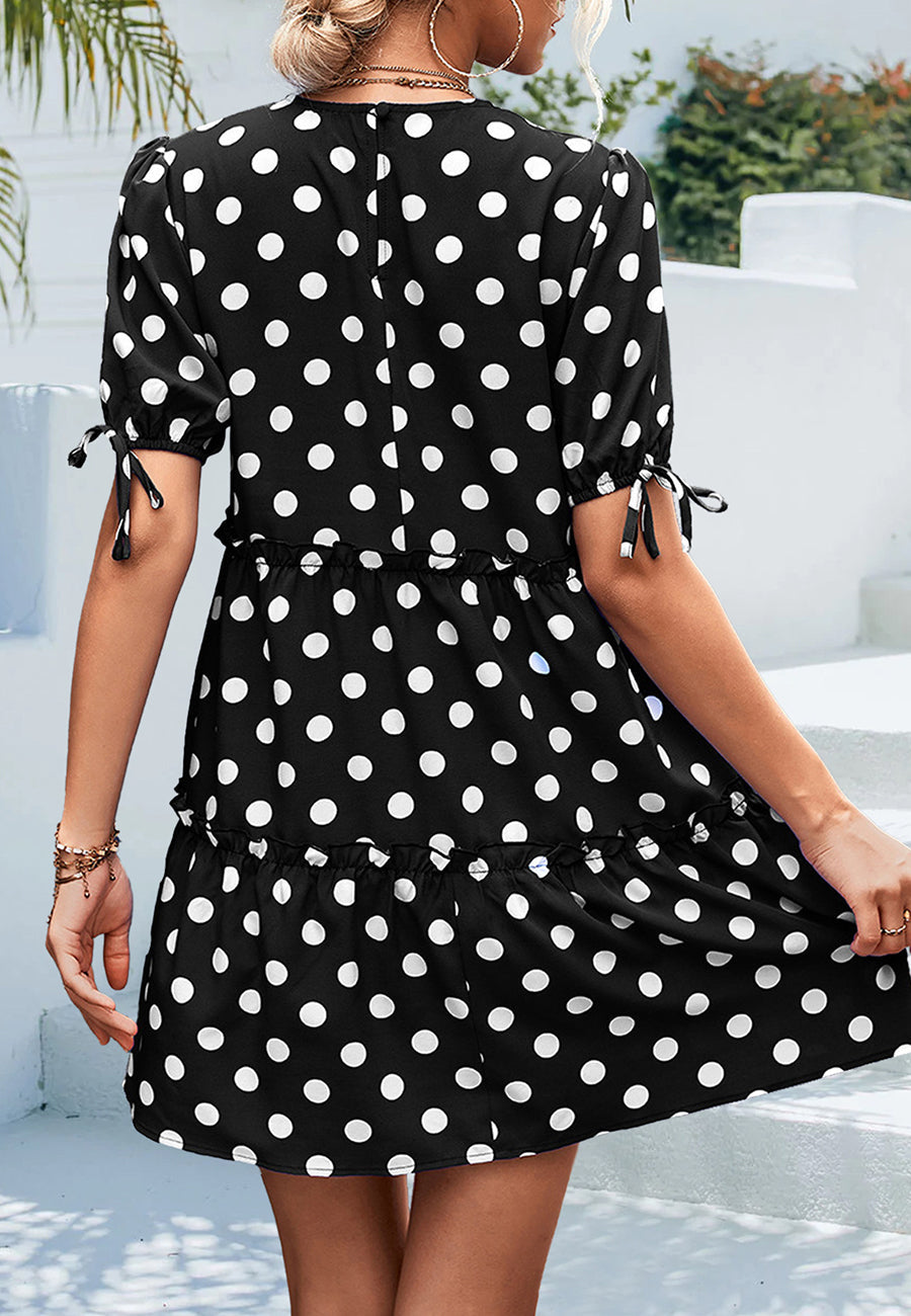 Polka Dot Puff Sleeve Tiered Dress