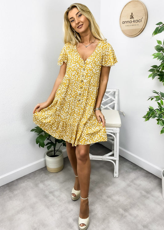 Ditsy Floral Print Flutter Sleeve Dress
