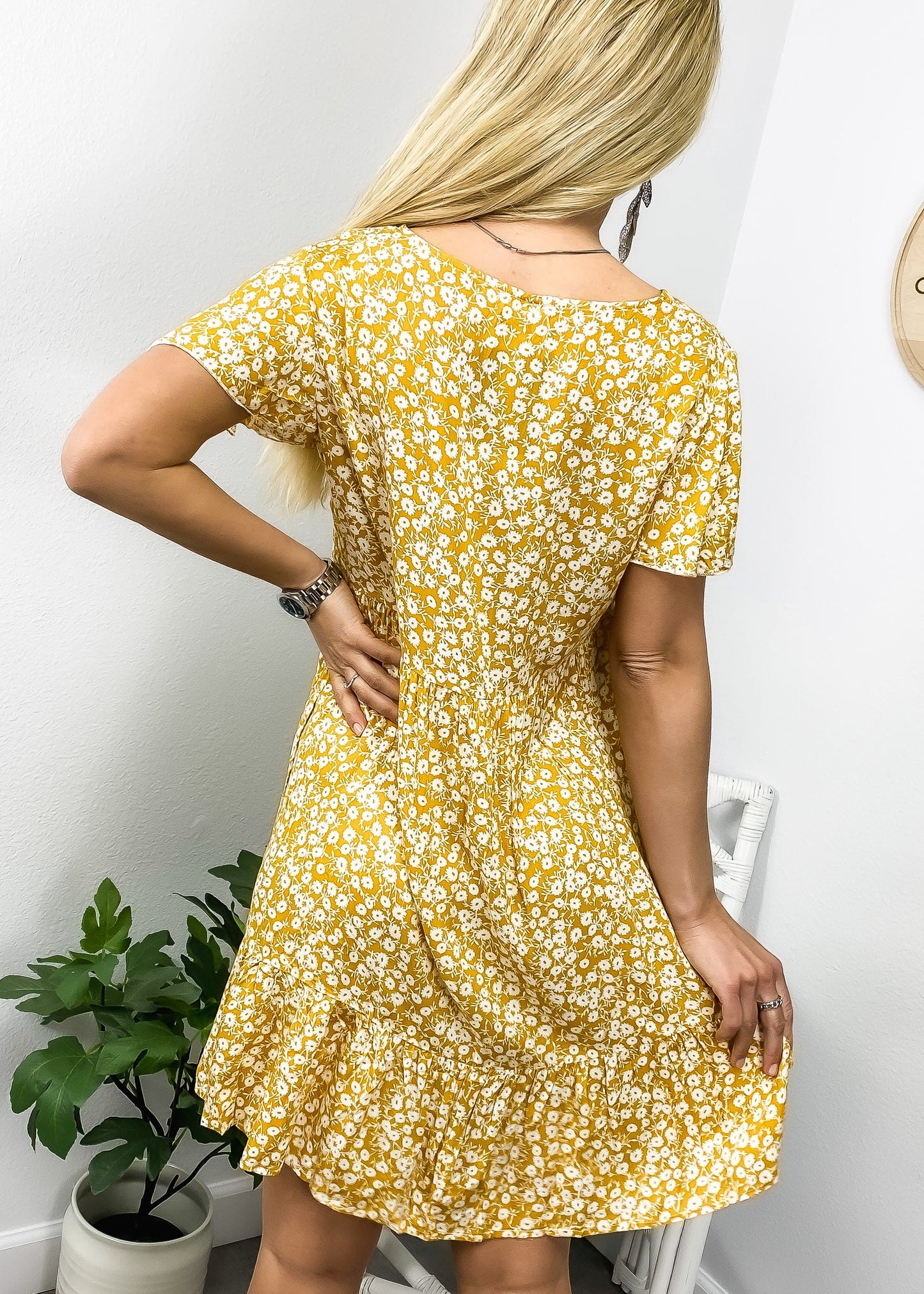 Ditsy Floral Print Flutter Sleeve Dress