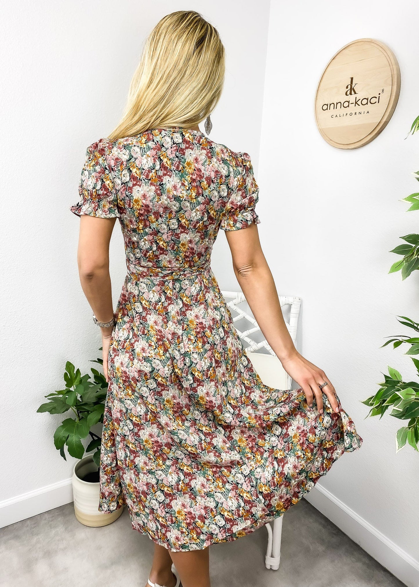 Surplice Neck Floral Print Midi Dress