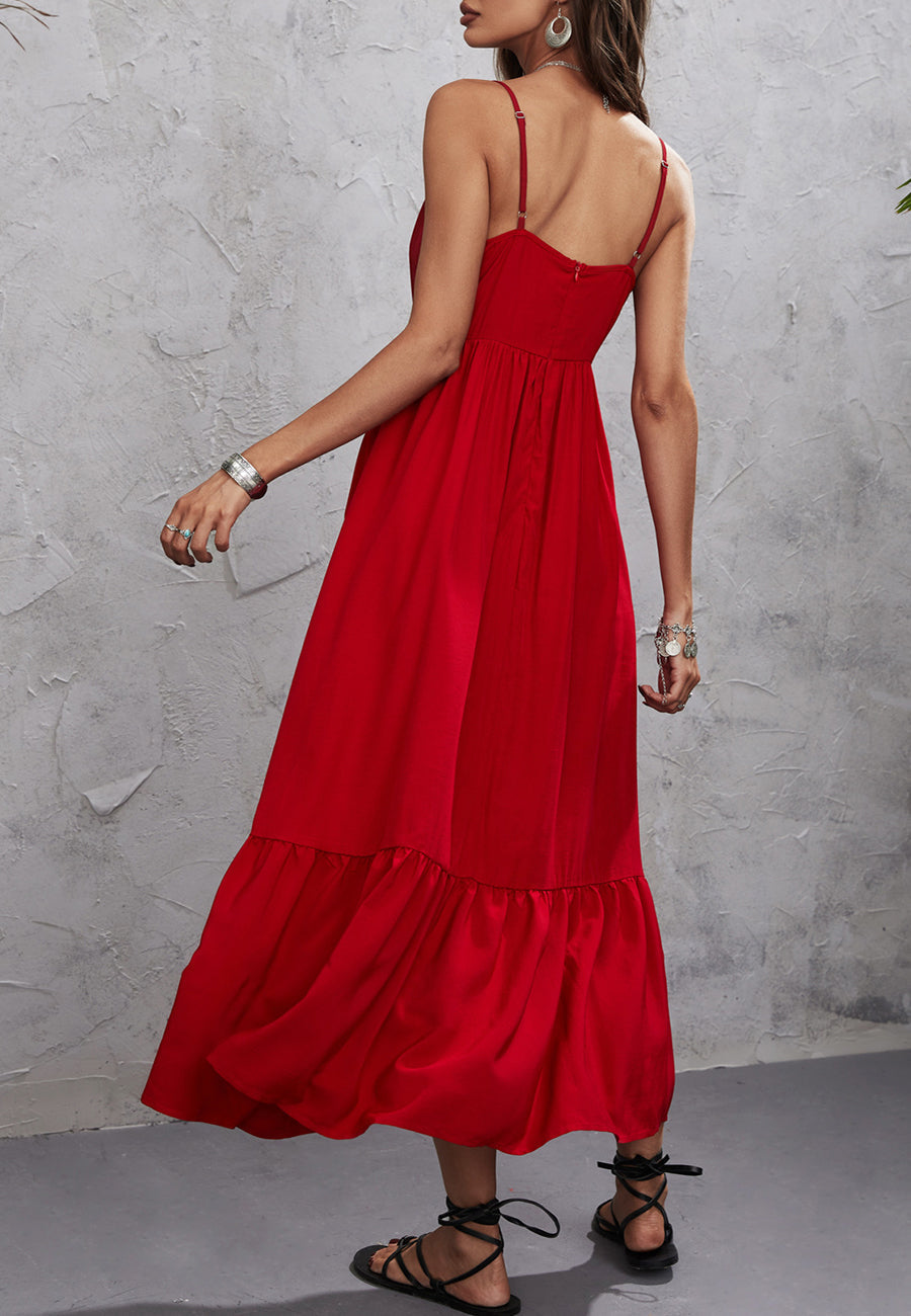 Solid Color Surplice Neck Dress