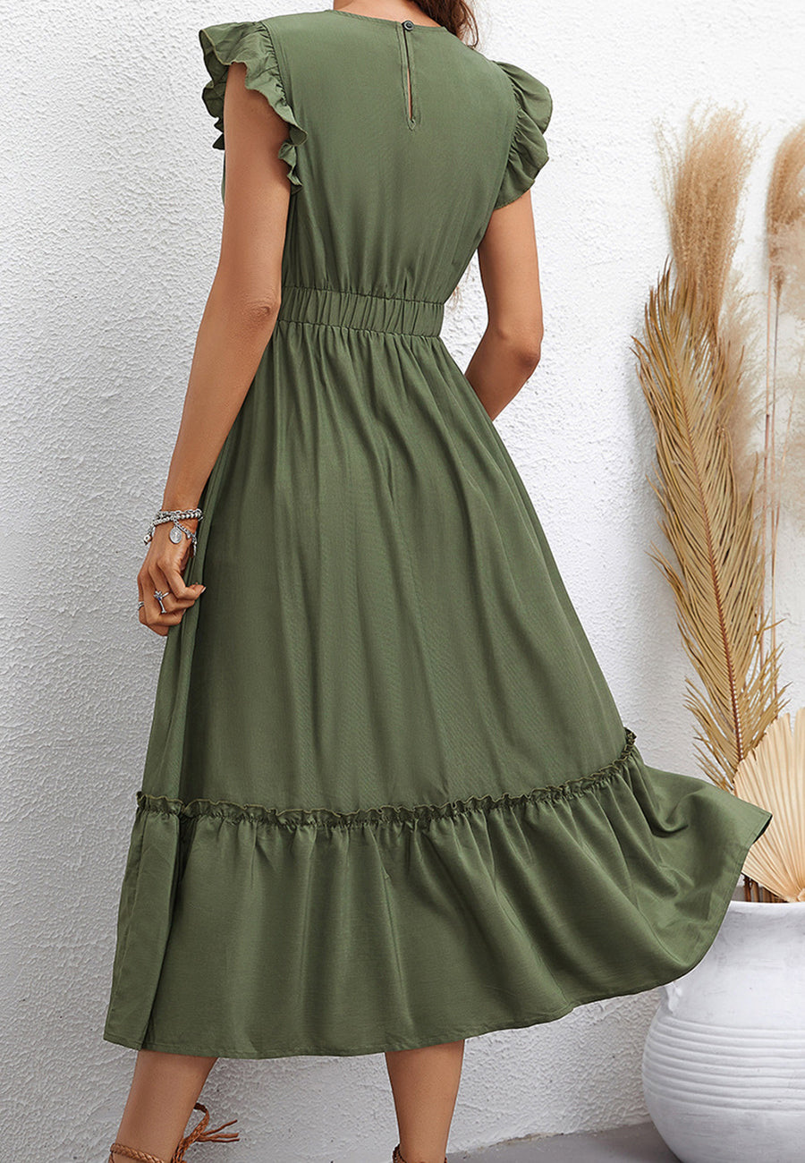 Ruffle Shoulder Button Front Dress
