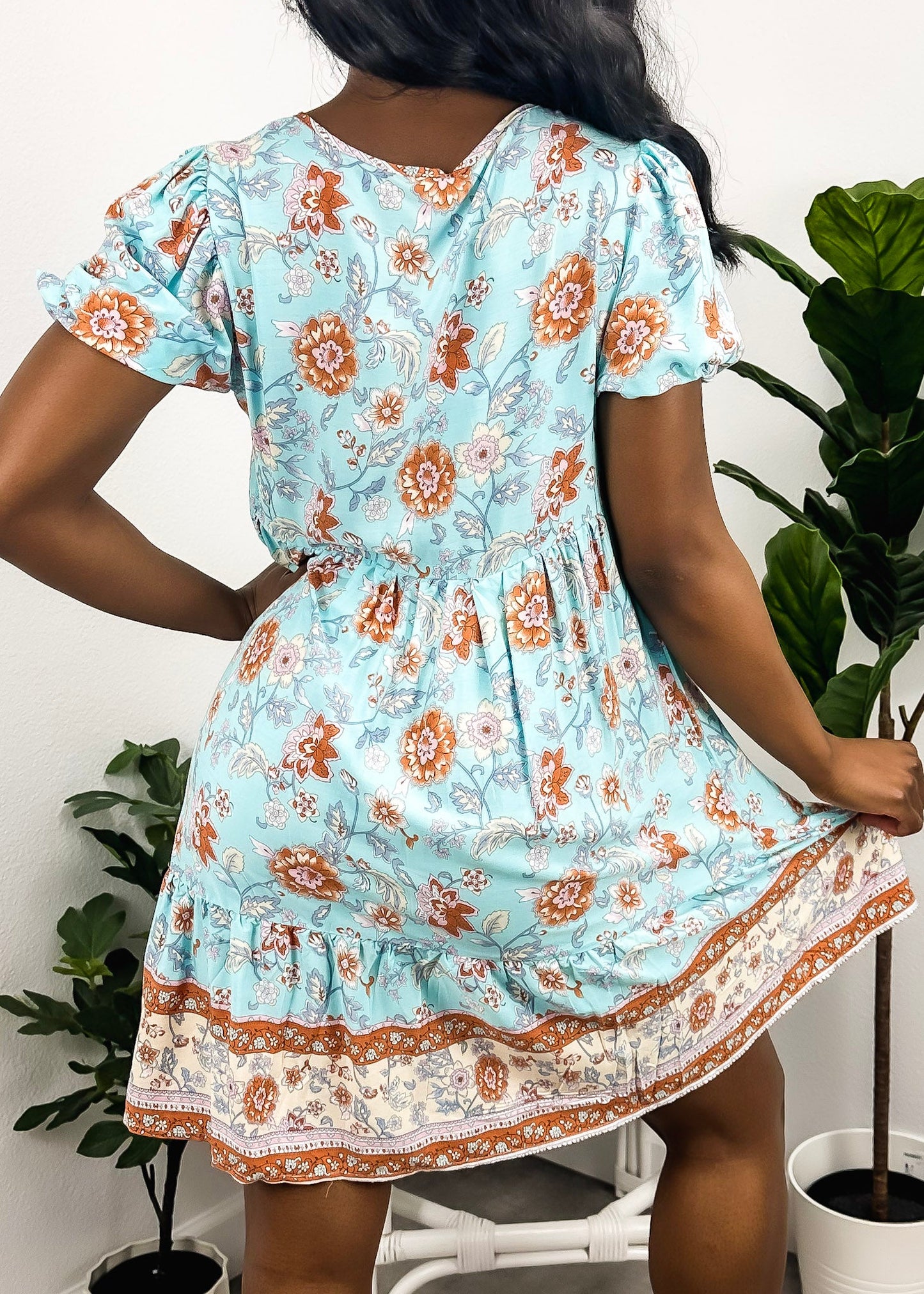 Floral Puff Sleeve Bohemian Dress