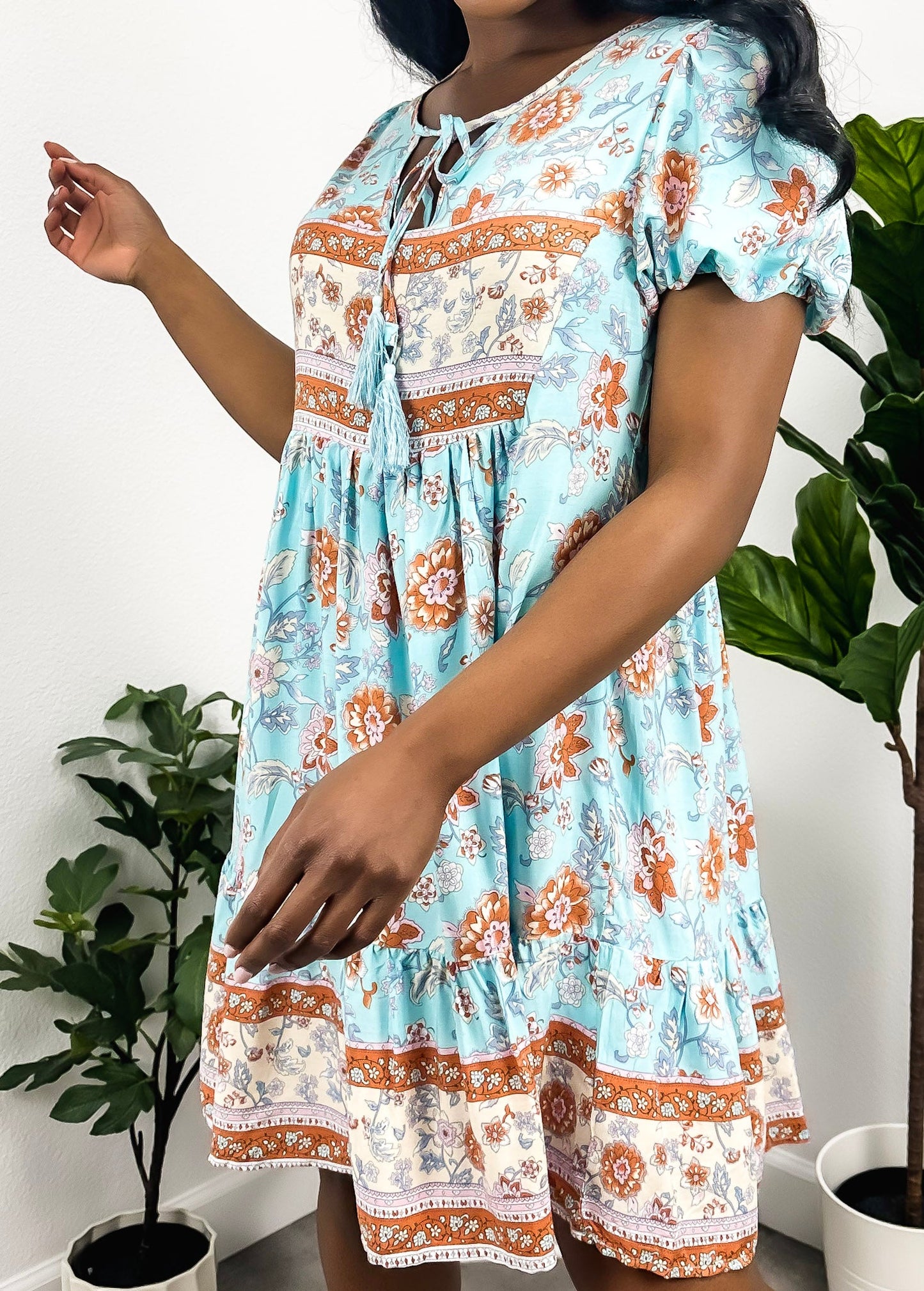 Floral Puff Sleeve Bohemian Dress