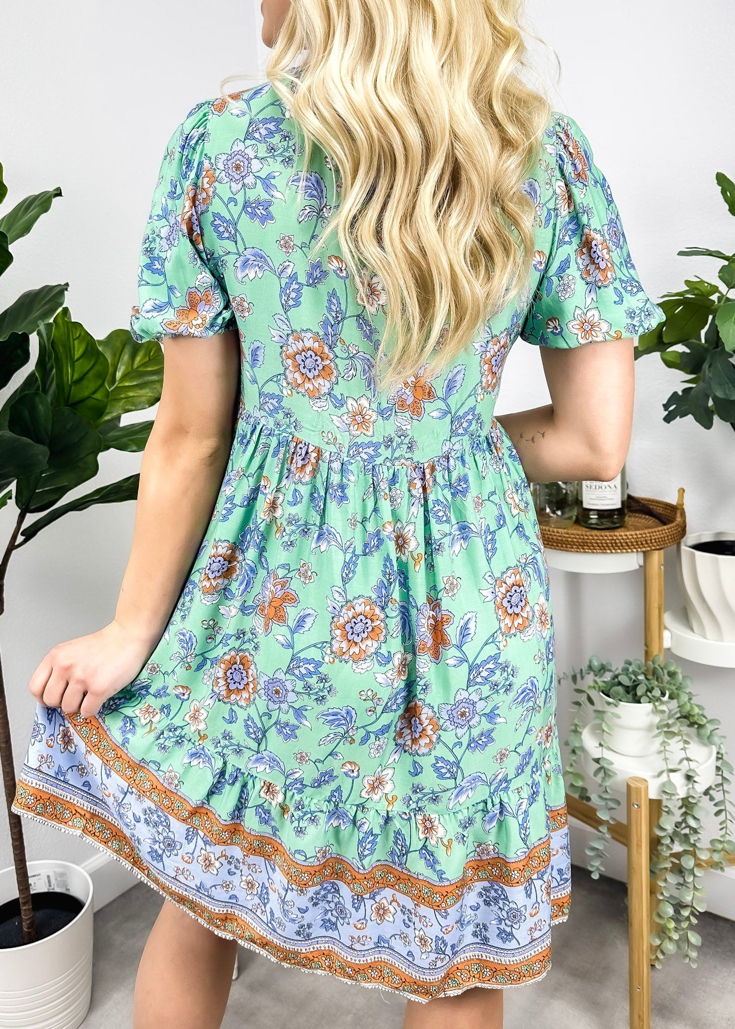 Floral Puff Sleeve Bohemian Dress