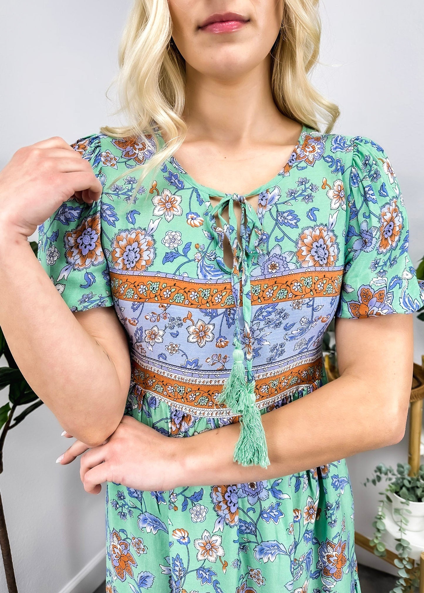 Floral Puff Sleeve Bohemian Dress