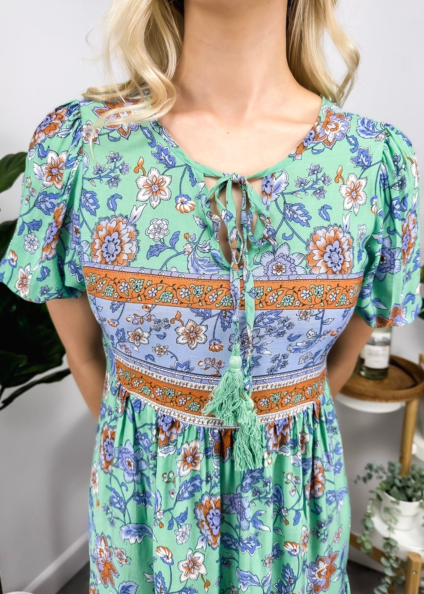 Floral Puff Sleeve Bohemian Dress