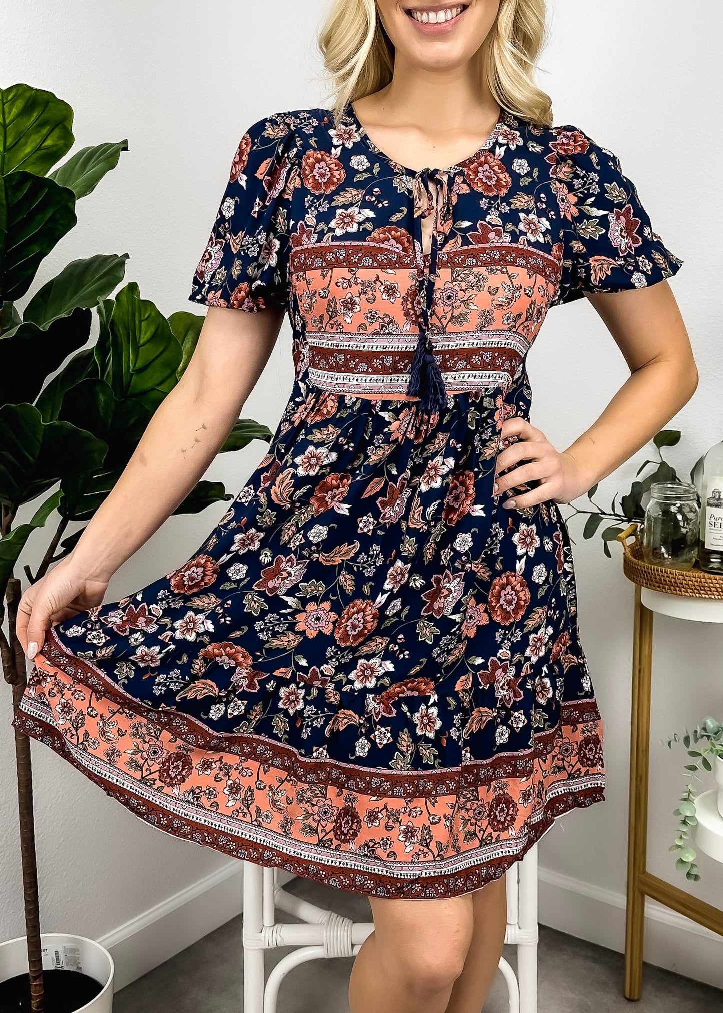 Floral Puff Sleeve Bohemian Dress