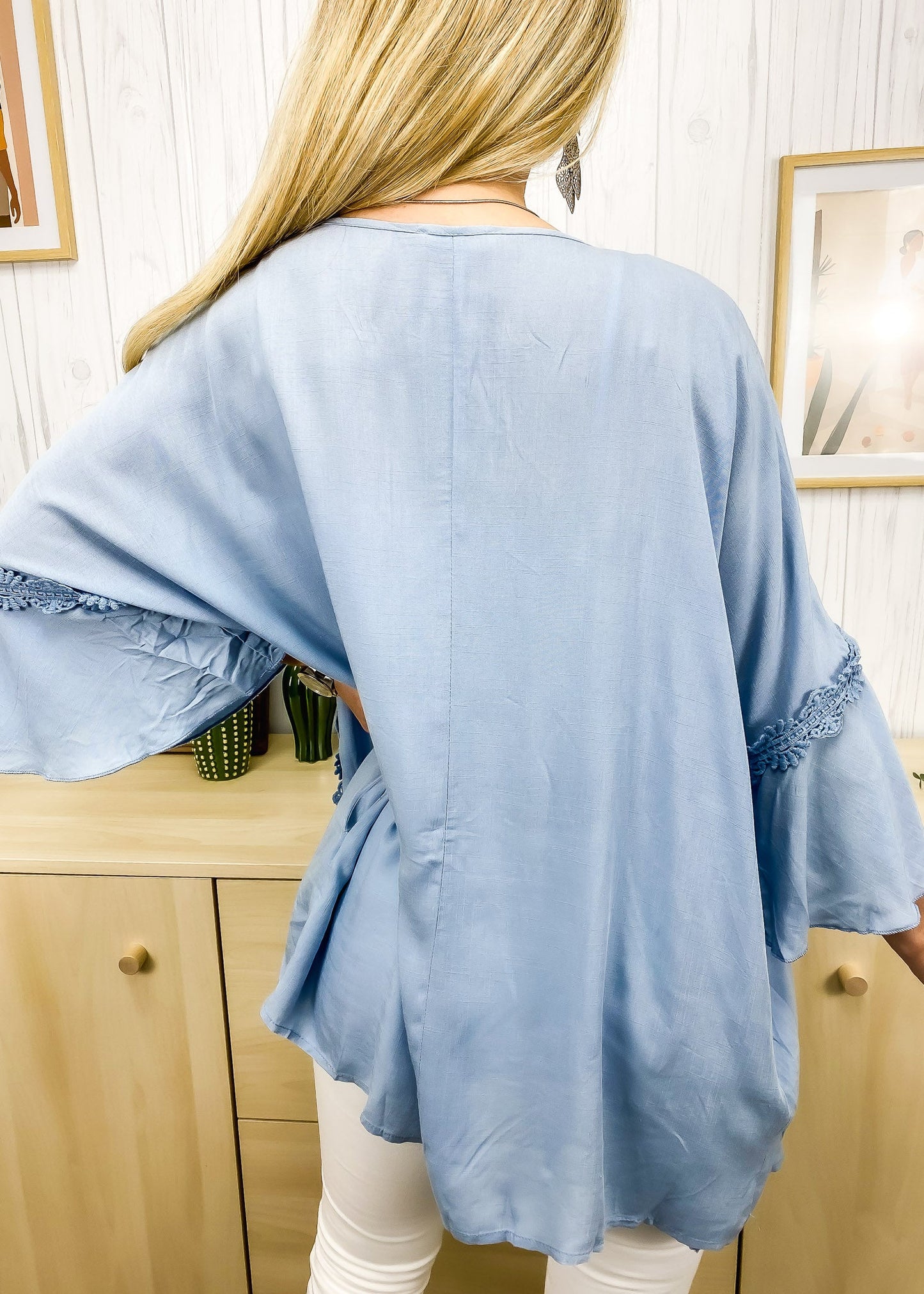 Open Front Lace Trim Cardigan