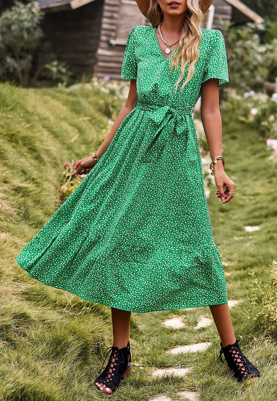Ditsy Floral Ruffle Hem Midi Dress