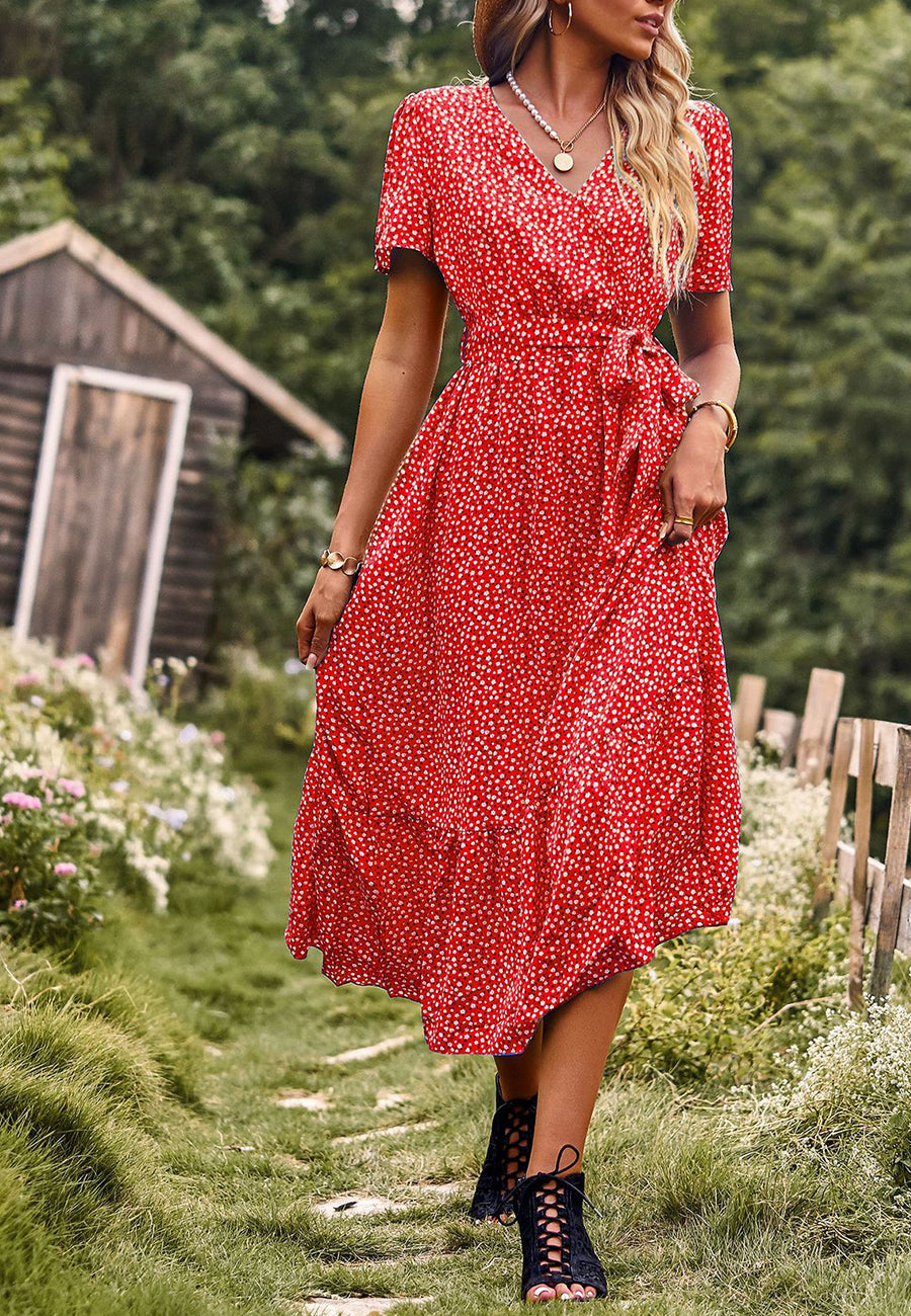 Ditsy Floral Ruffle Hem Midi Dress
