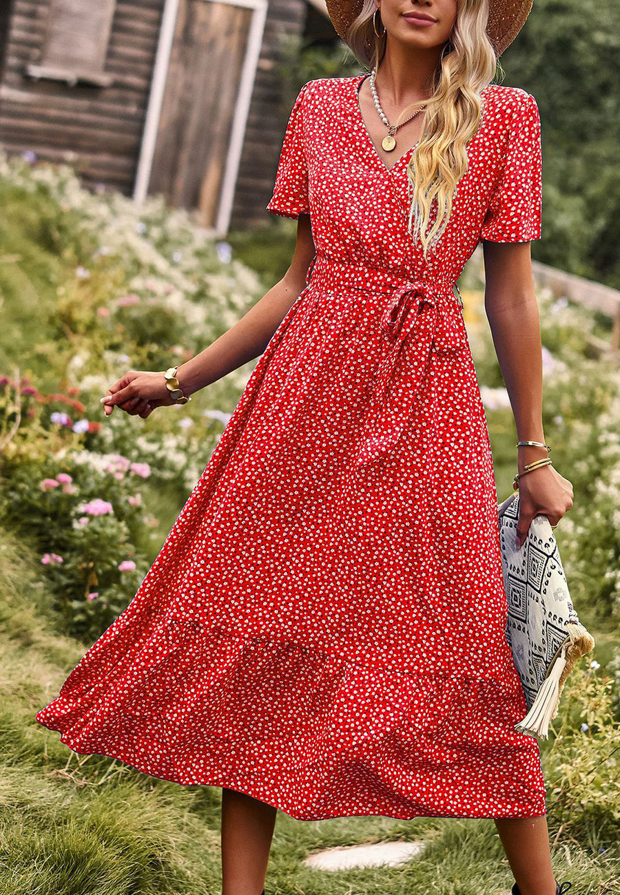 Ditsy Floral Ruffle Hem Midi Dress