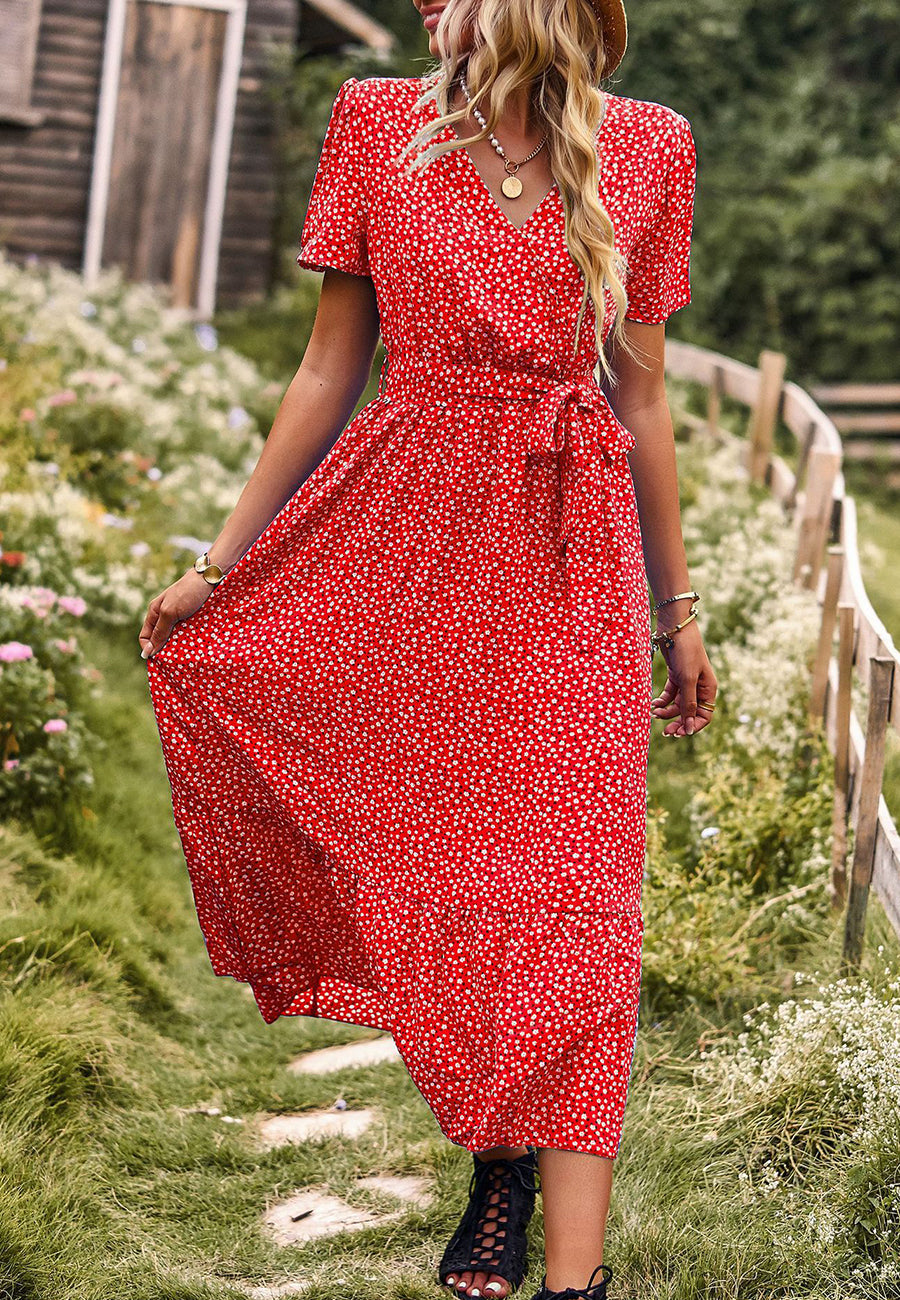 Ditsy Floral Ruffle Hem Midi Dress