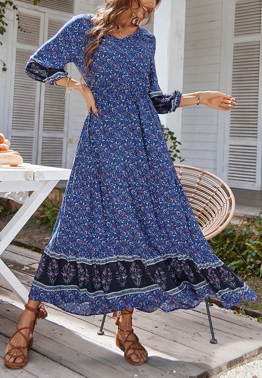 V Neck Bohemian Maxi Dress