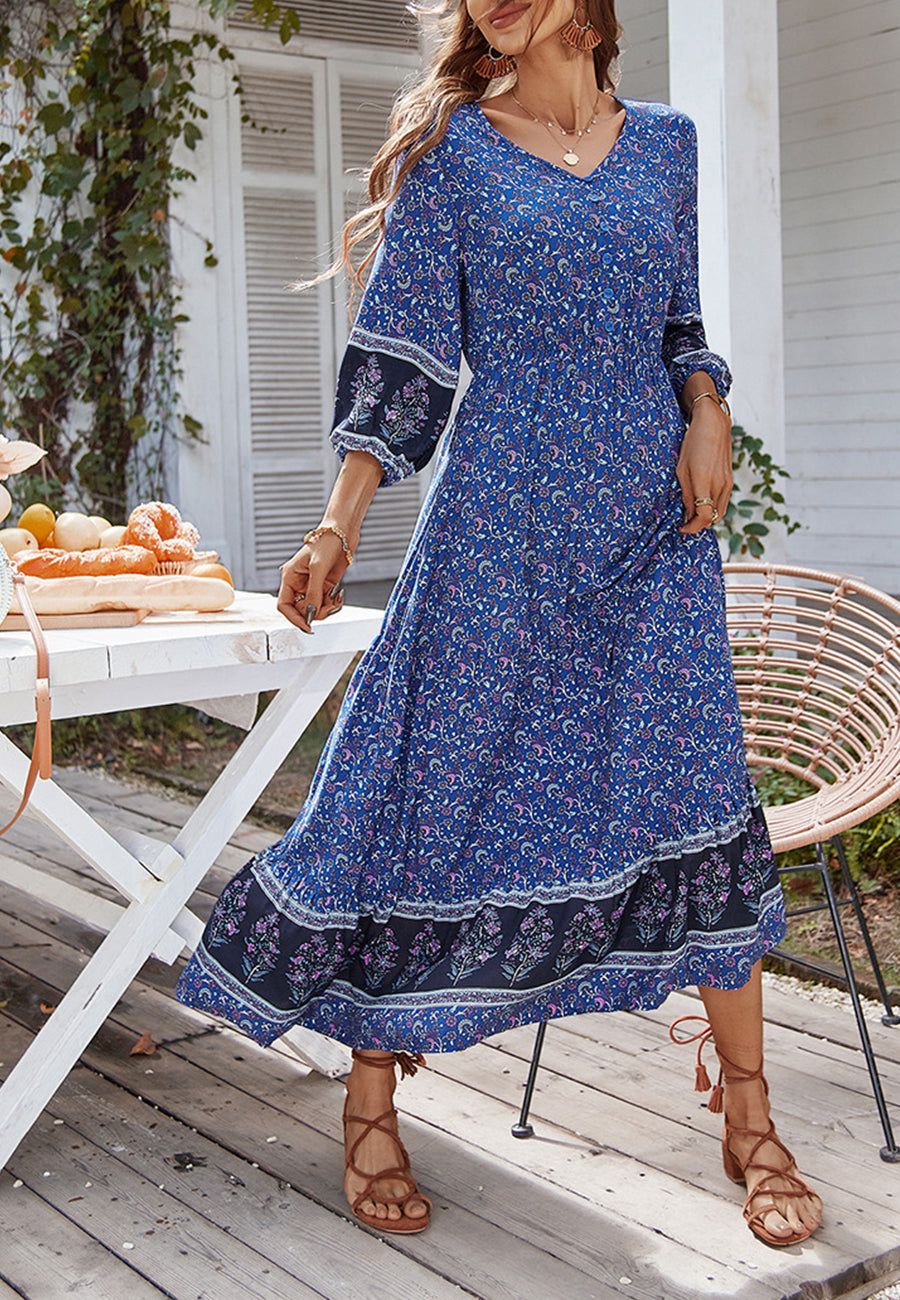 V Neck Bohemian Maxi Dress