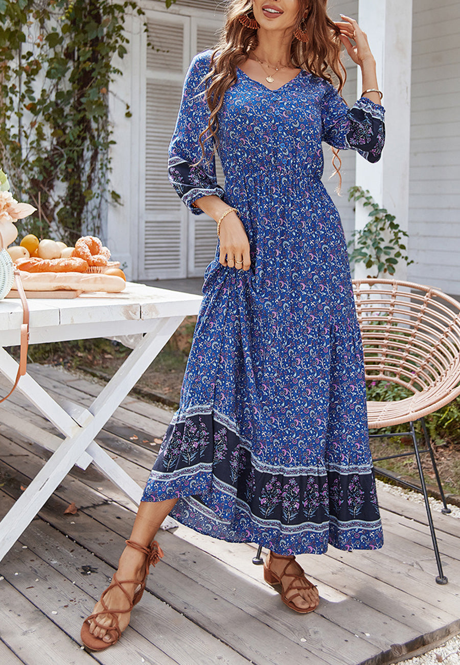 V Neck Bohemian Maxi Dress