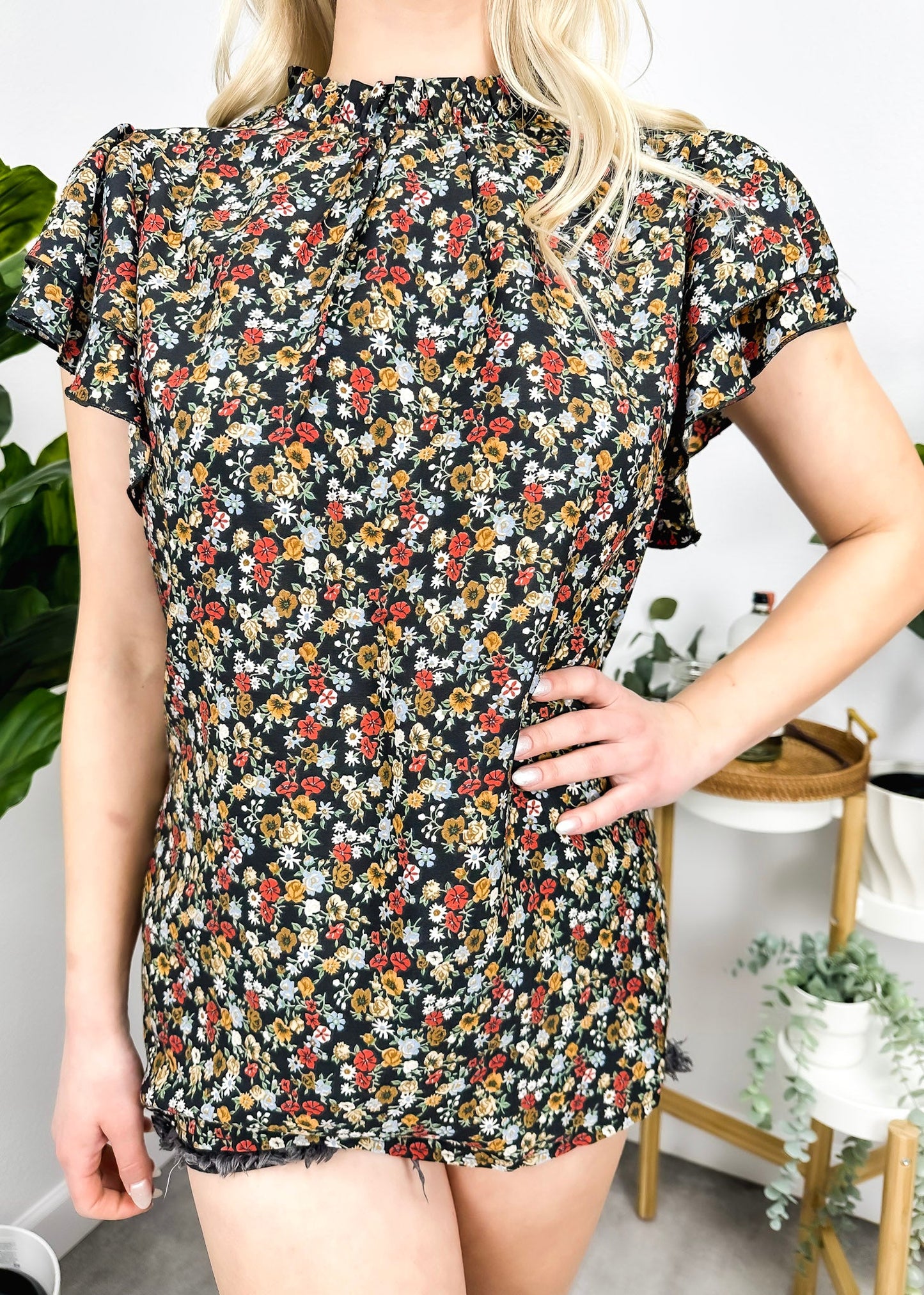 High Neck Tiered Sleeve Blouse