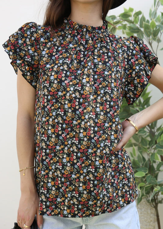 High Neck Tiered Sleeve Blouse