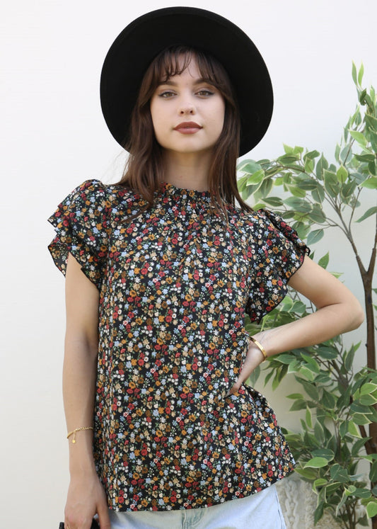 High Neck Tiered Sleeve Blouse