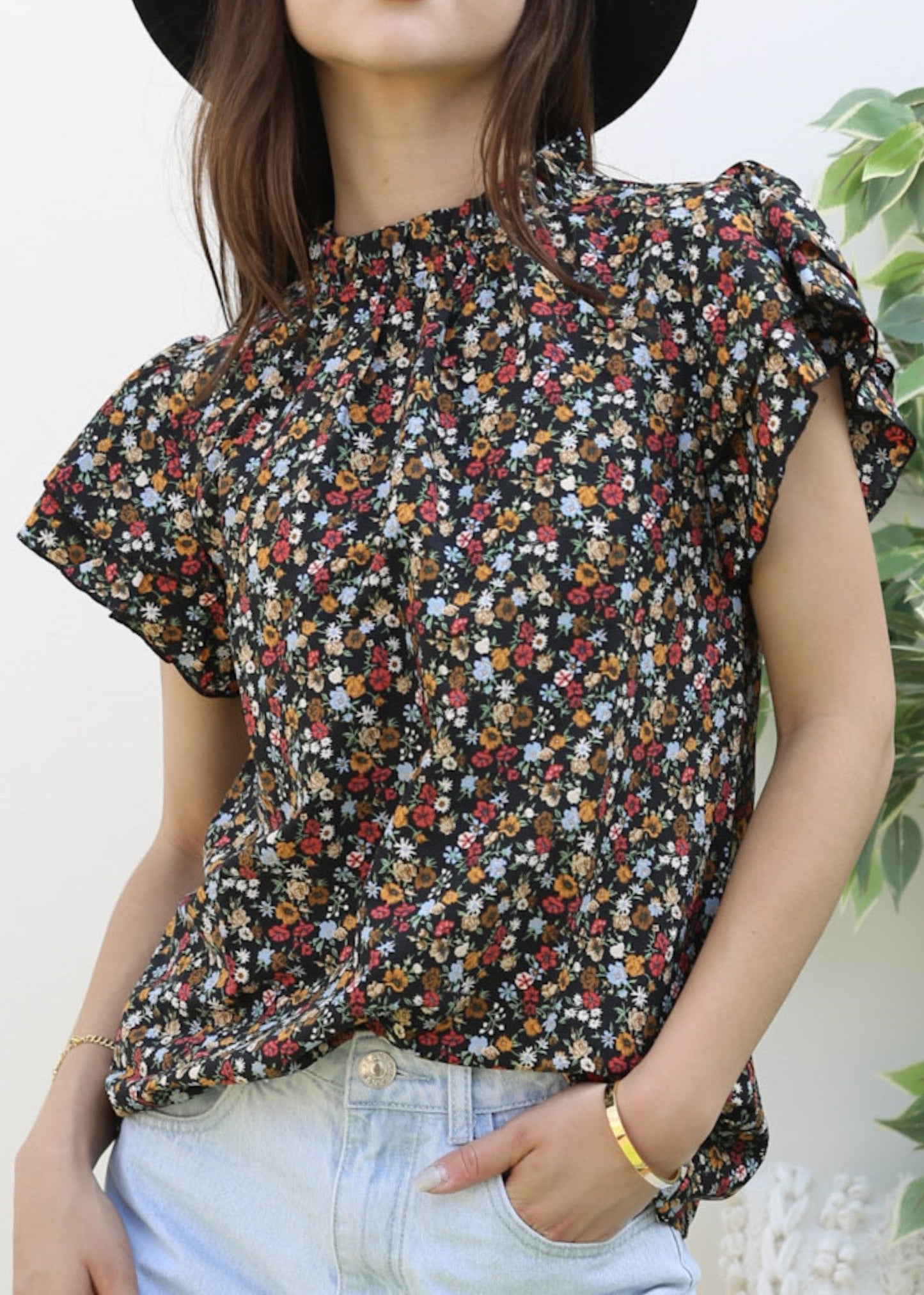 High Neck Tiered Sleeve Blouse