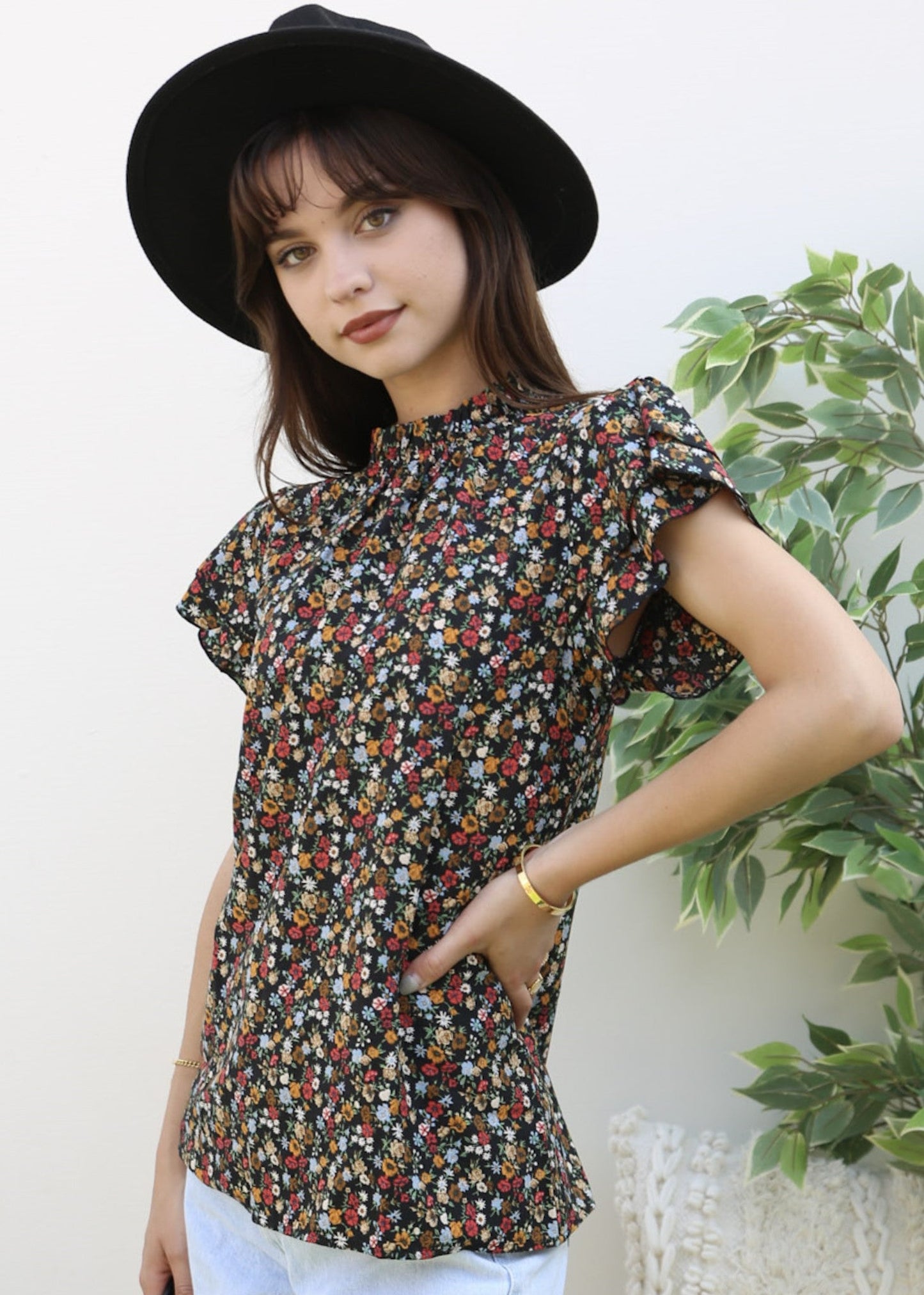 High Neck Tiered Sleeve Blouse