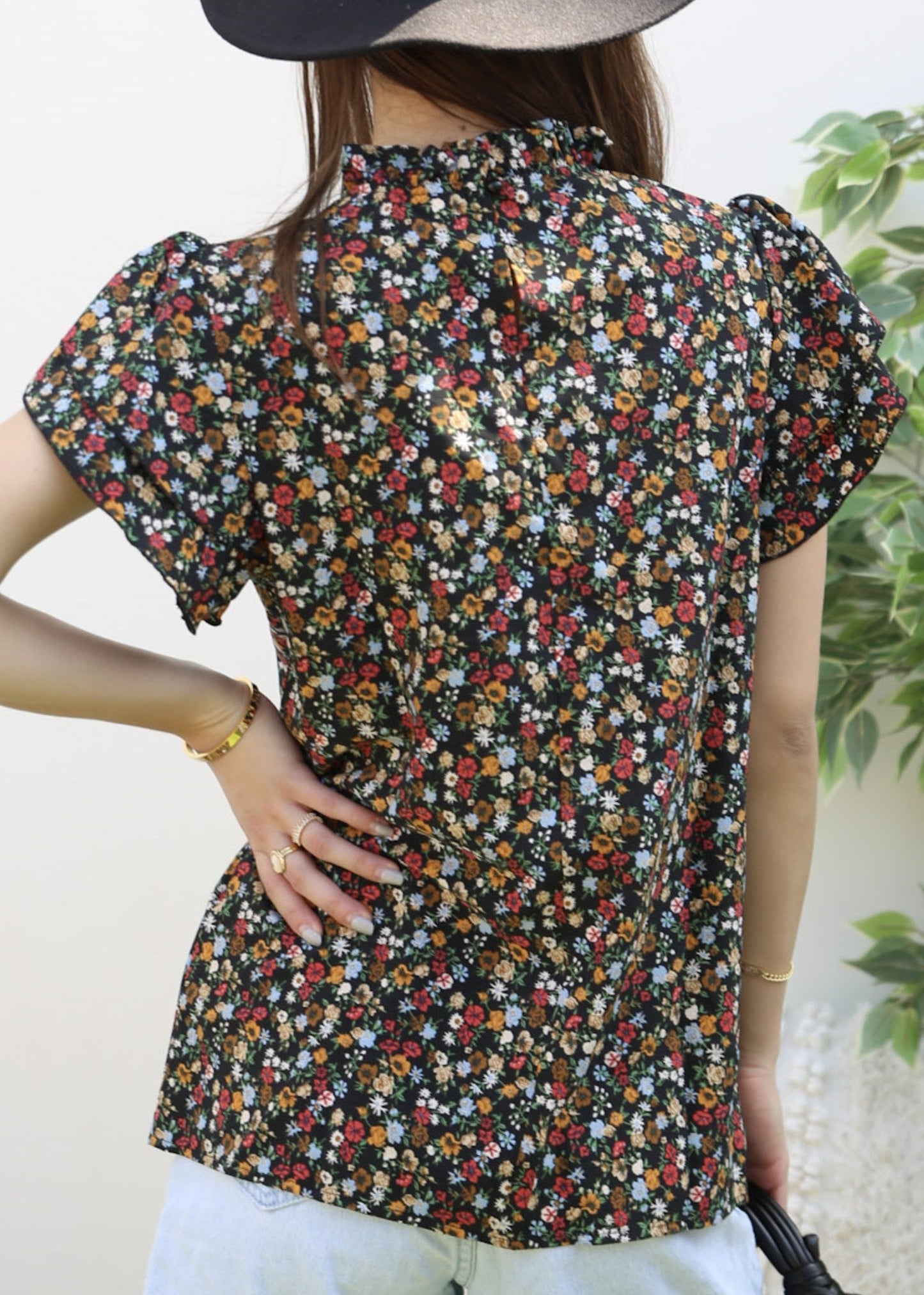 High Neck Tiered Sleeve Blouse