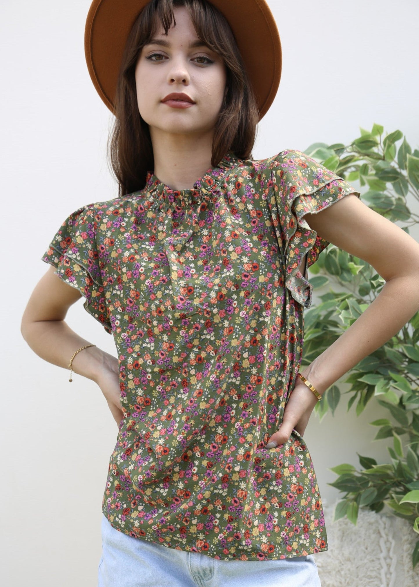 High Neck Tiered Sleeve Blouse