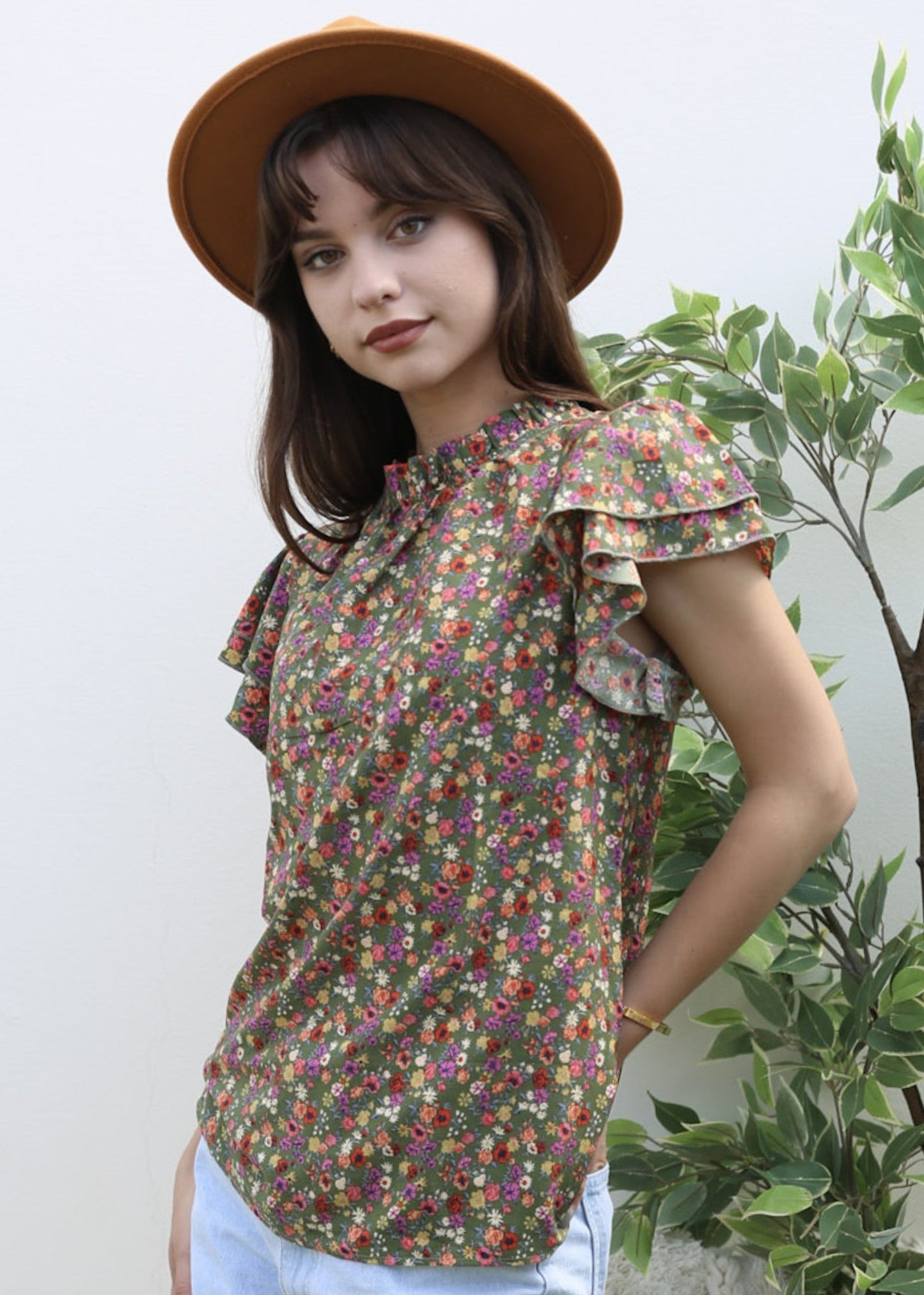 High Neck Tiered Sleeve Blouse