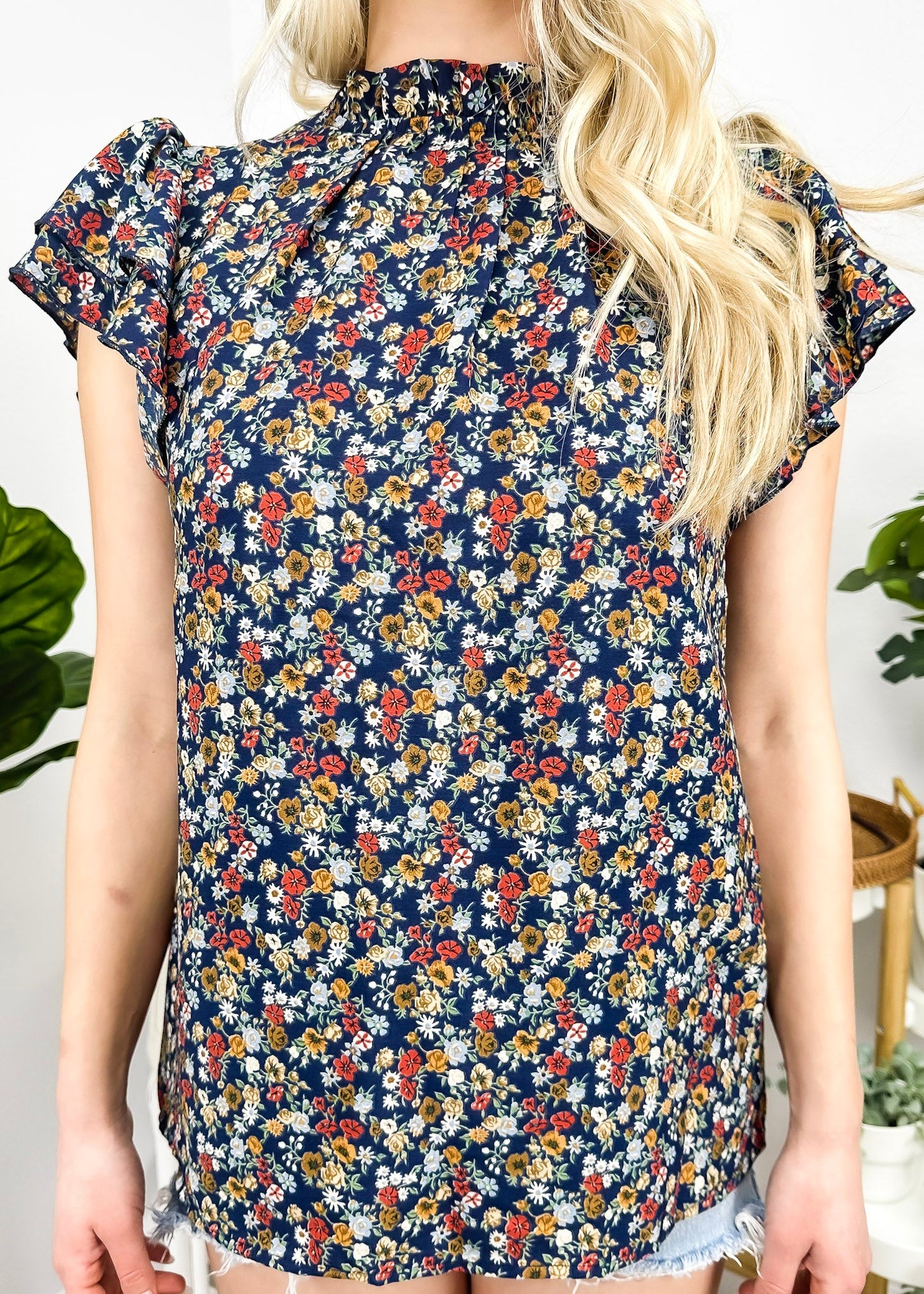 High Neck Tiered Sleeve Blouse