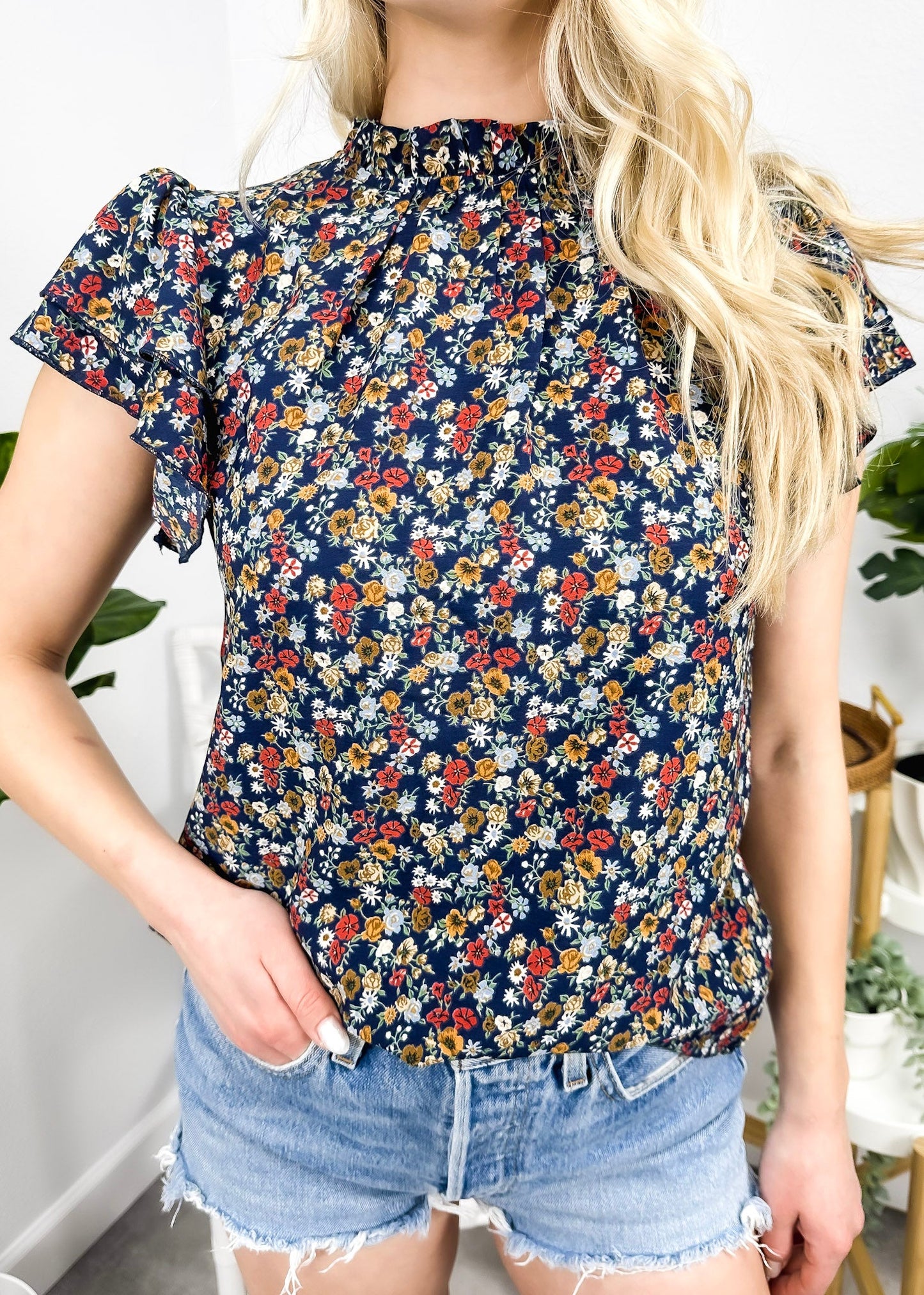 High Neck Tiered Sleeve Blouse