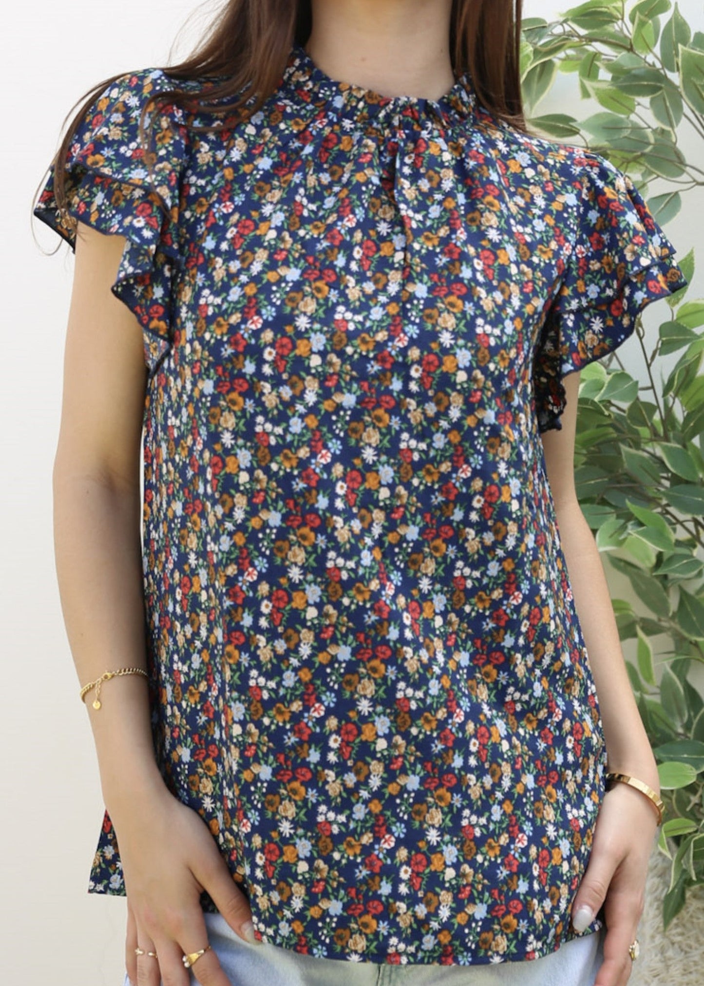 High Neck Tiered Sleeve Blouse