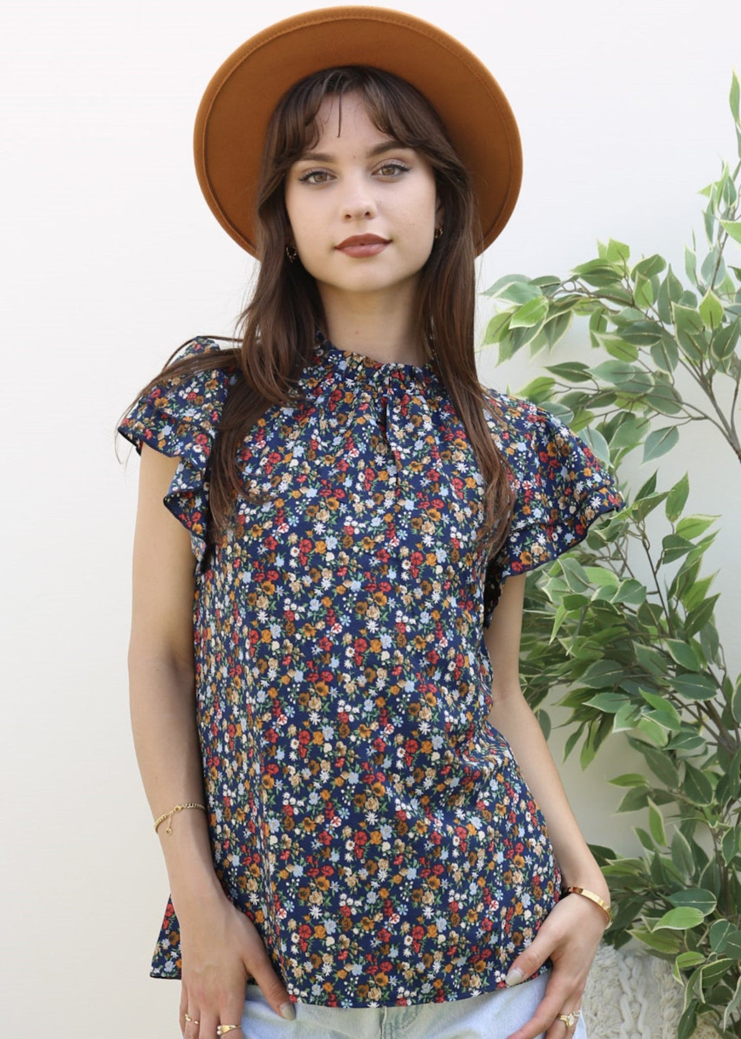 High Neck Tiered Sleeve Blouse