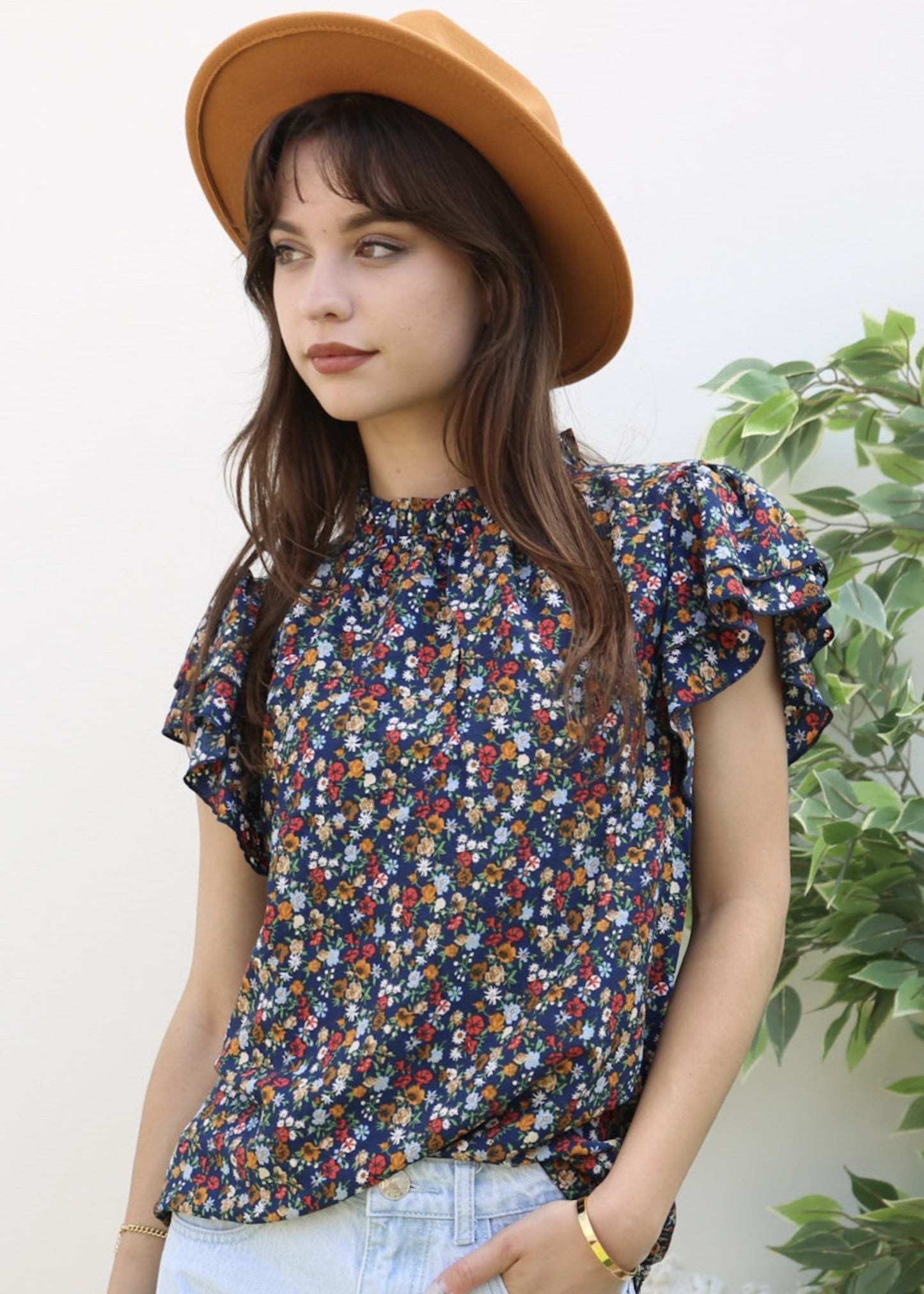 High Neck Tiered Sleeve Blouse