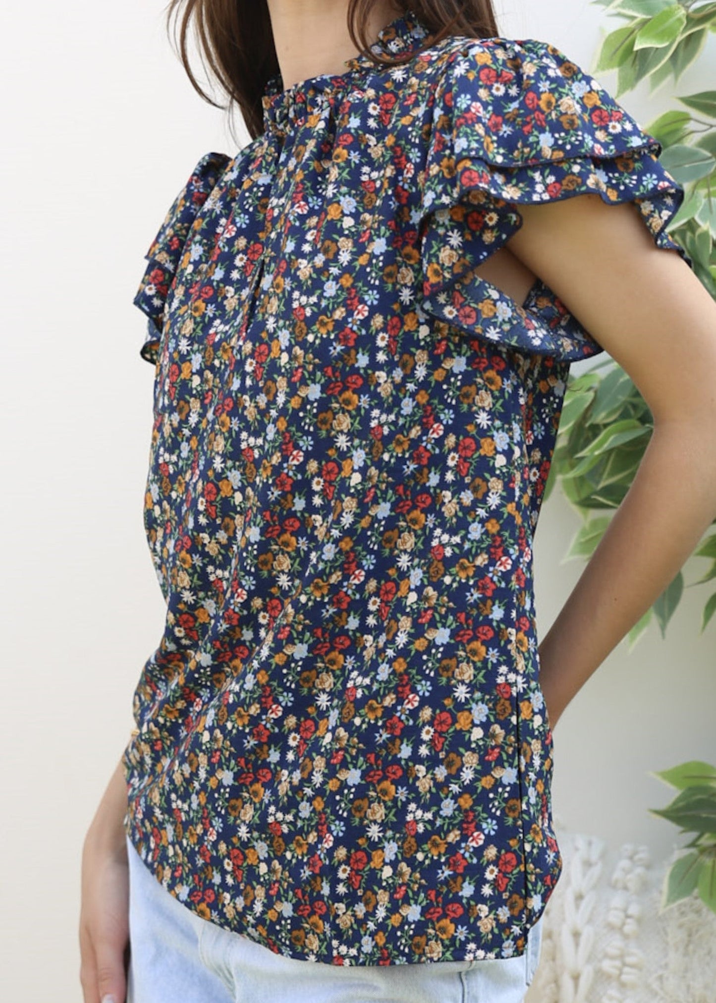 High Neck Tiered Sleeve Blouse